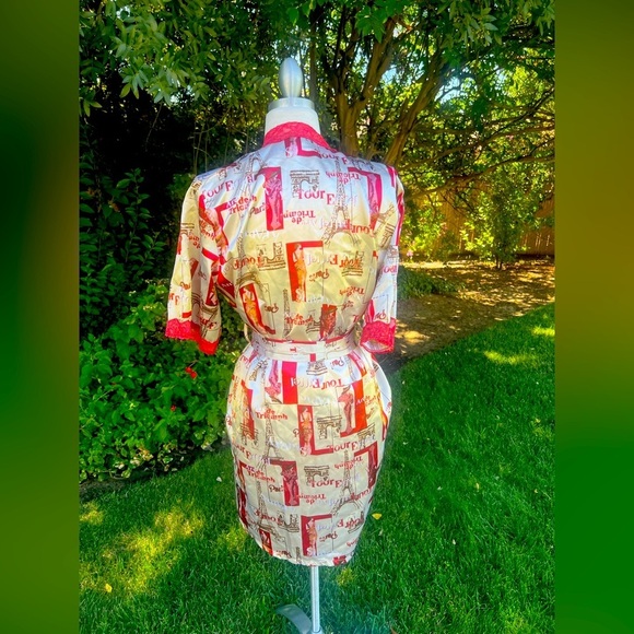 Chic Red and Cream Women's Silk Lace Swim Cover-Up ROBE - Picture 5 of 6